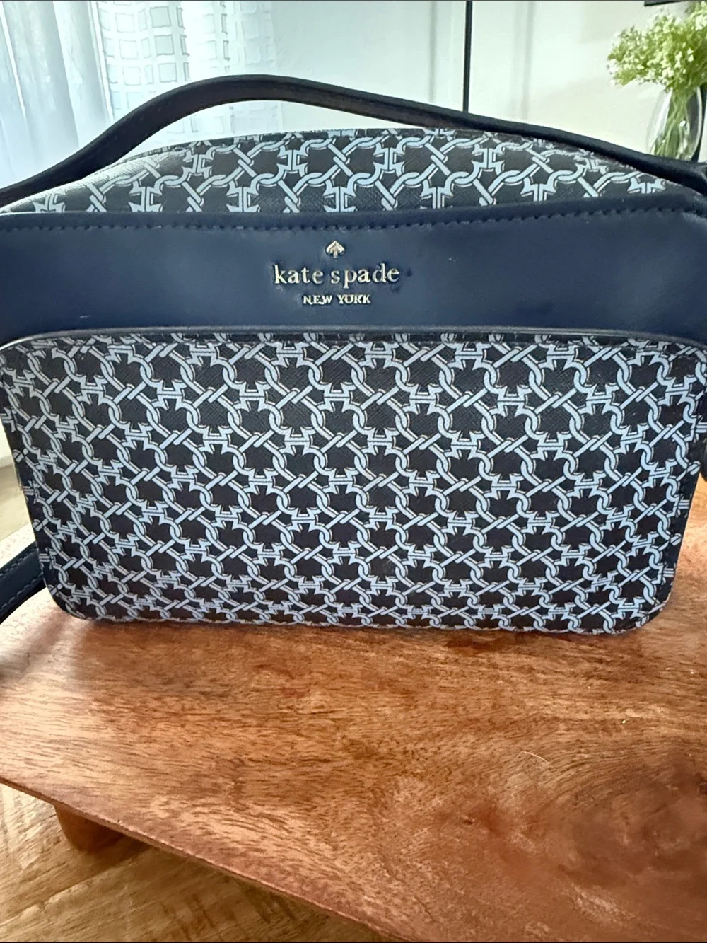 kate spade navy and light blue monogram crossbody with card case